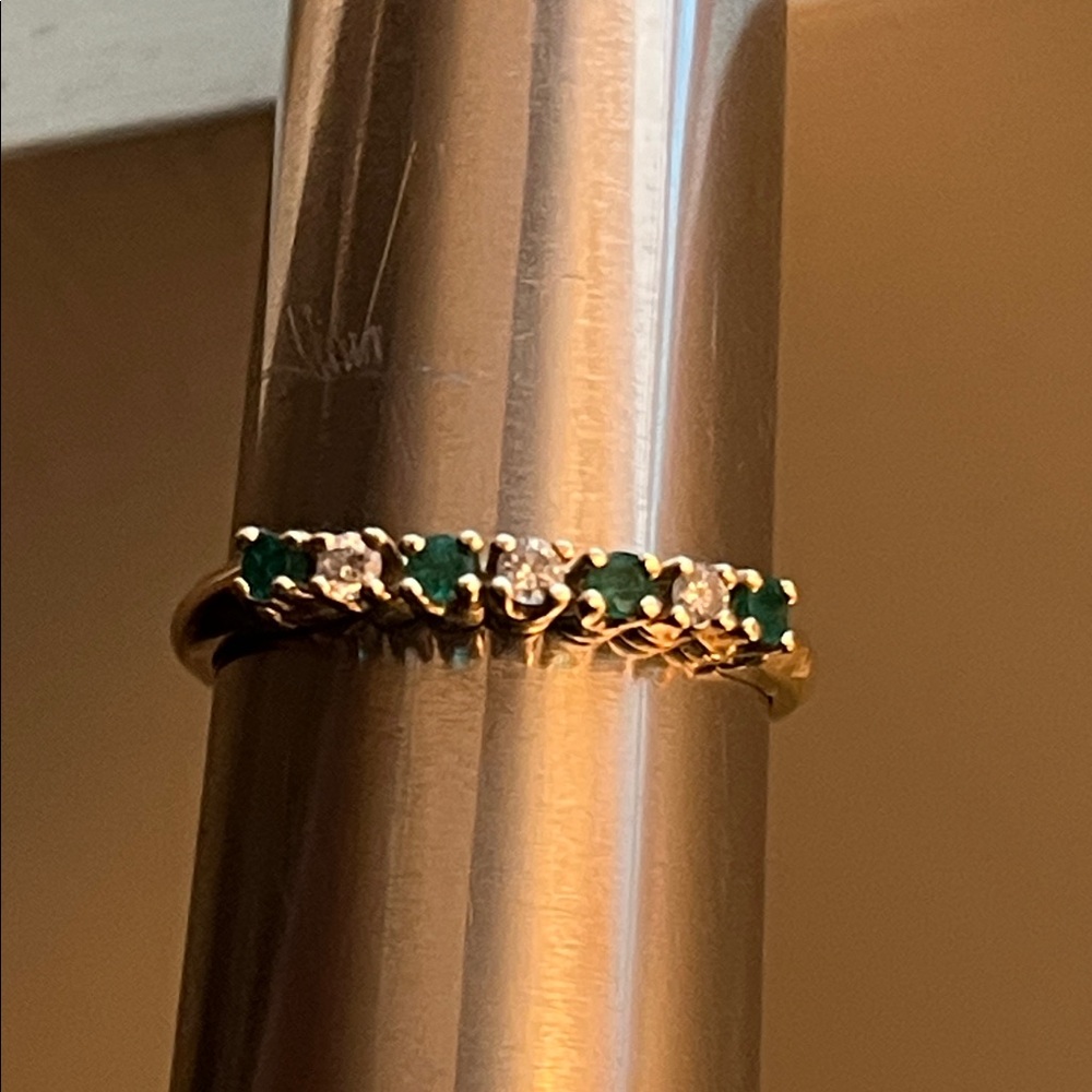 14KT Gold Emerald & Diamond eternity band